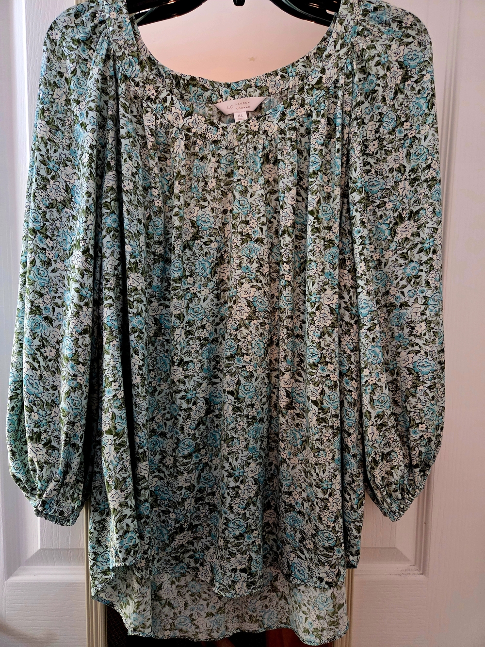 LC Lauren Conrad Floral Peasant Blouse in Aqua and Green